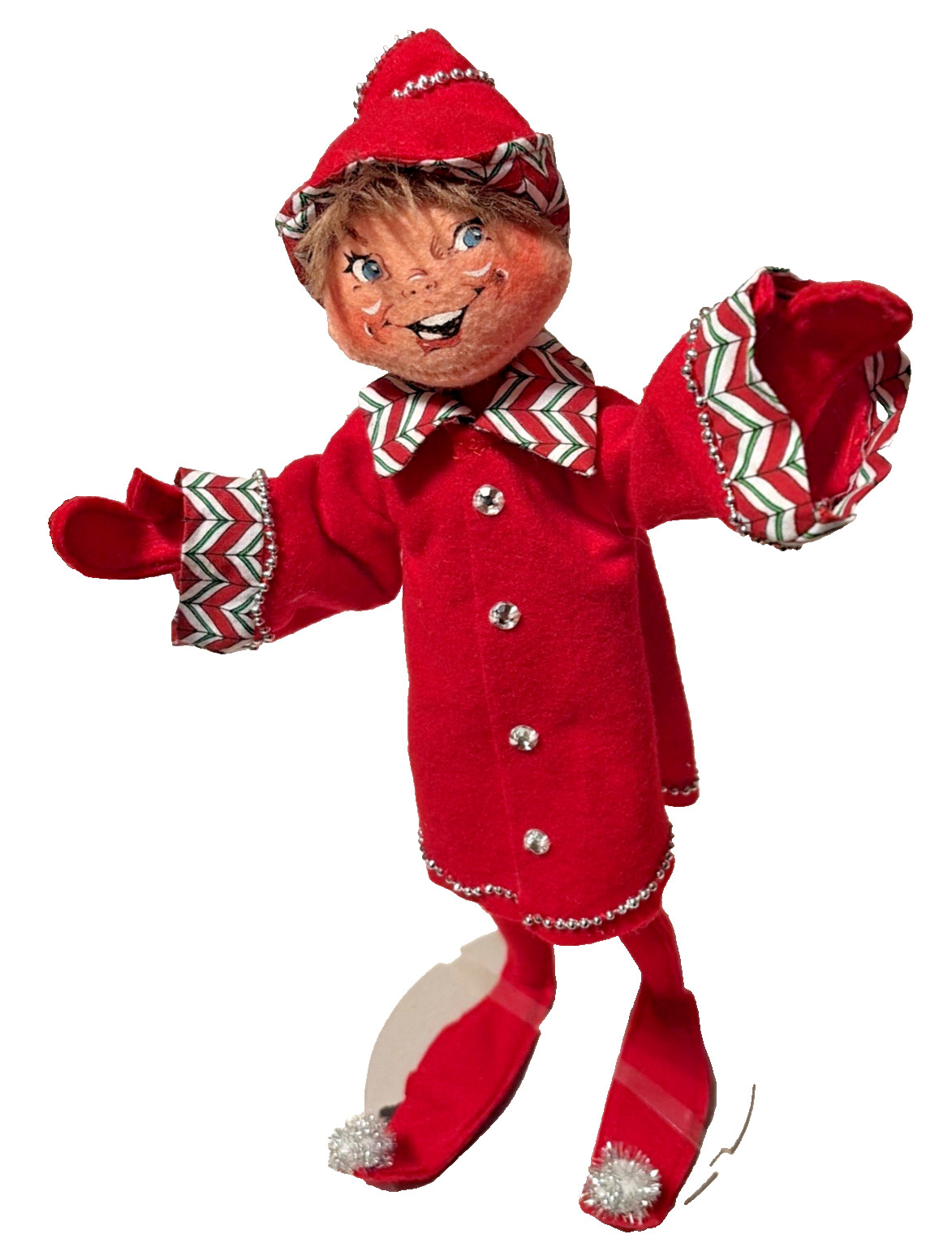 Annalee Doll Red Christmas Holiday Elf 14 inch on Original Cardboard Base READ *