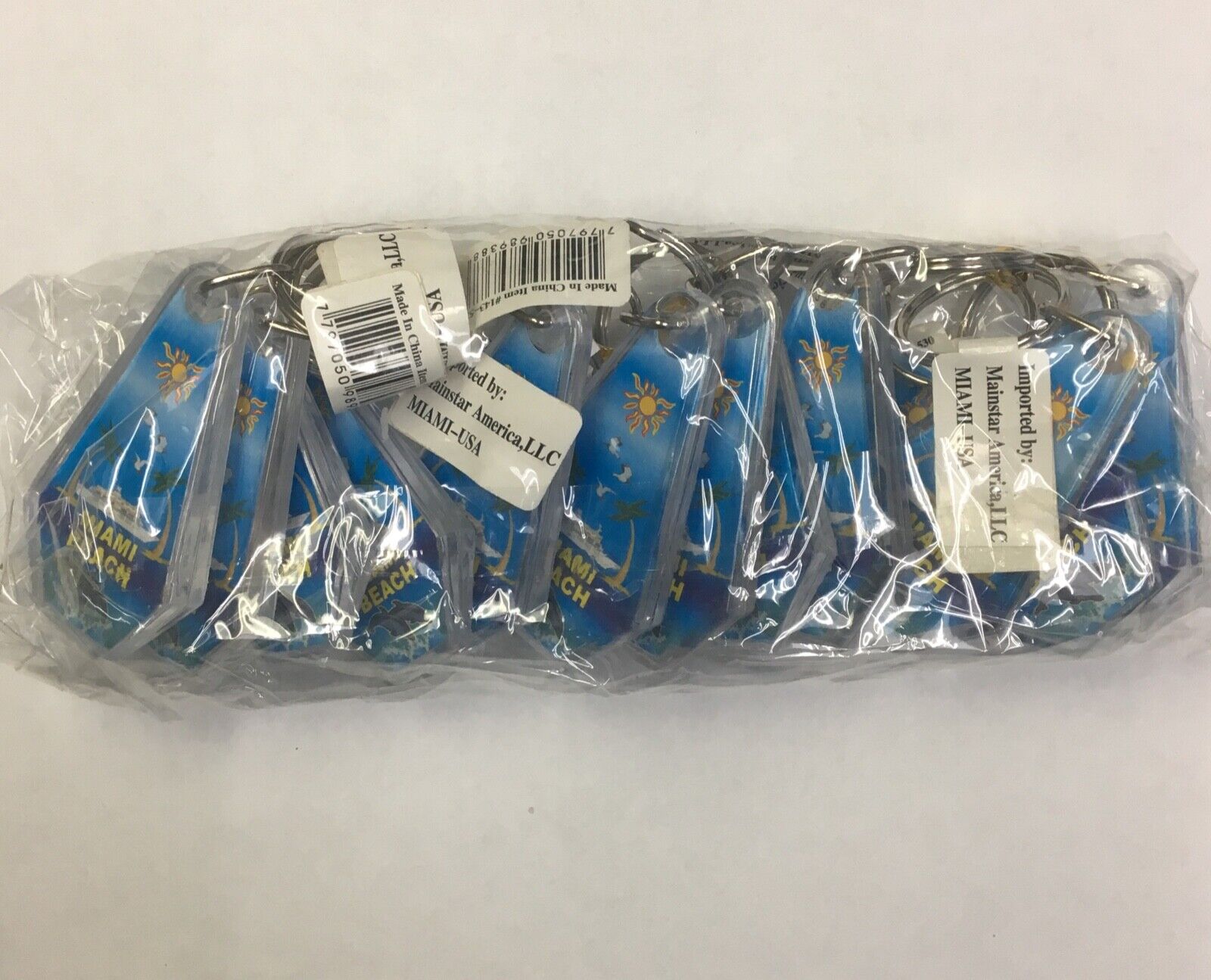 12 Pieces  Miami Beach Souvenir Keychain Plastic Double Sided New, Great Gift