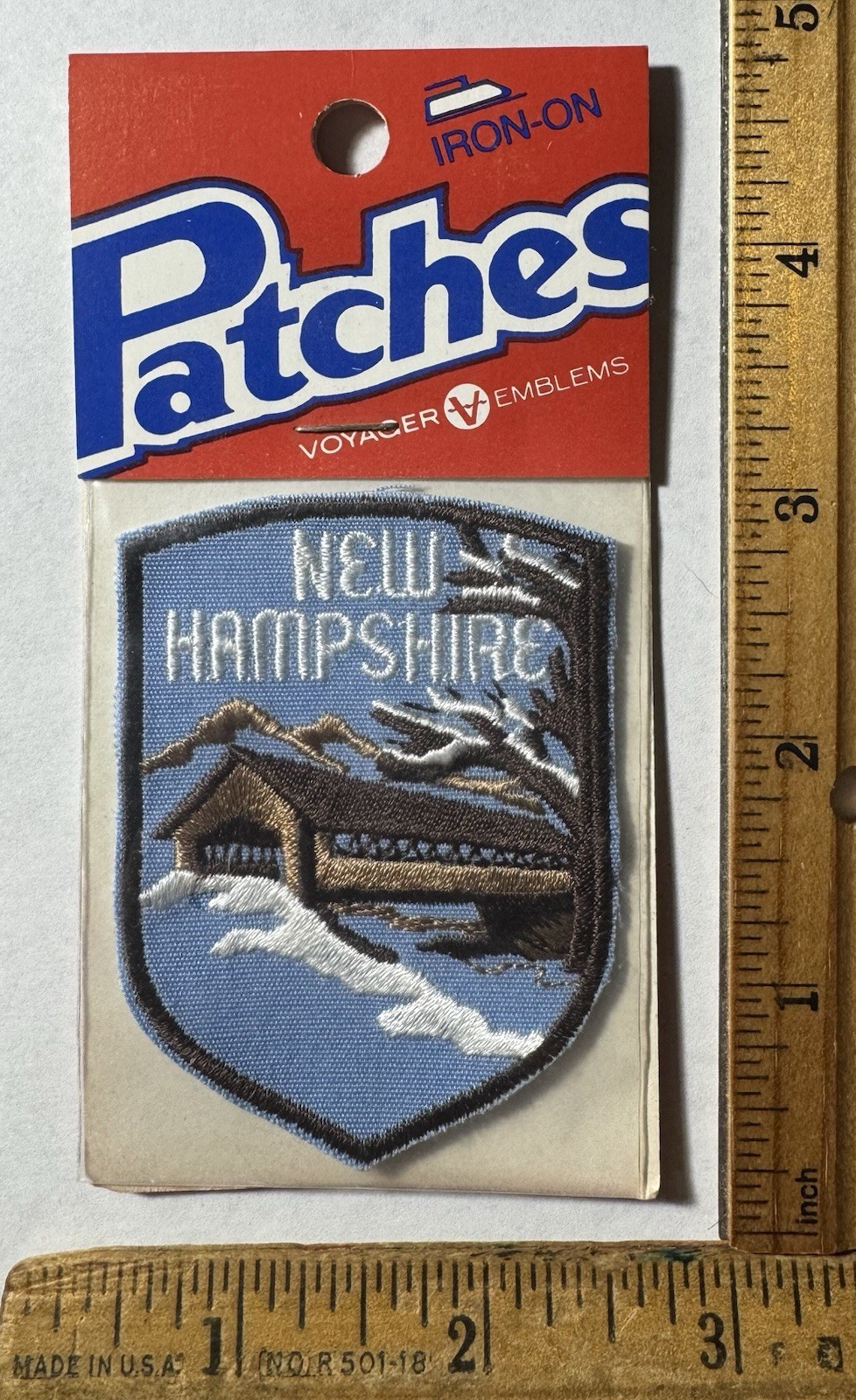 Vintage New Hampshire Covered Bridge Iron On Patch Voyager State Travel Souvenir
