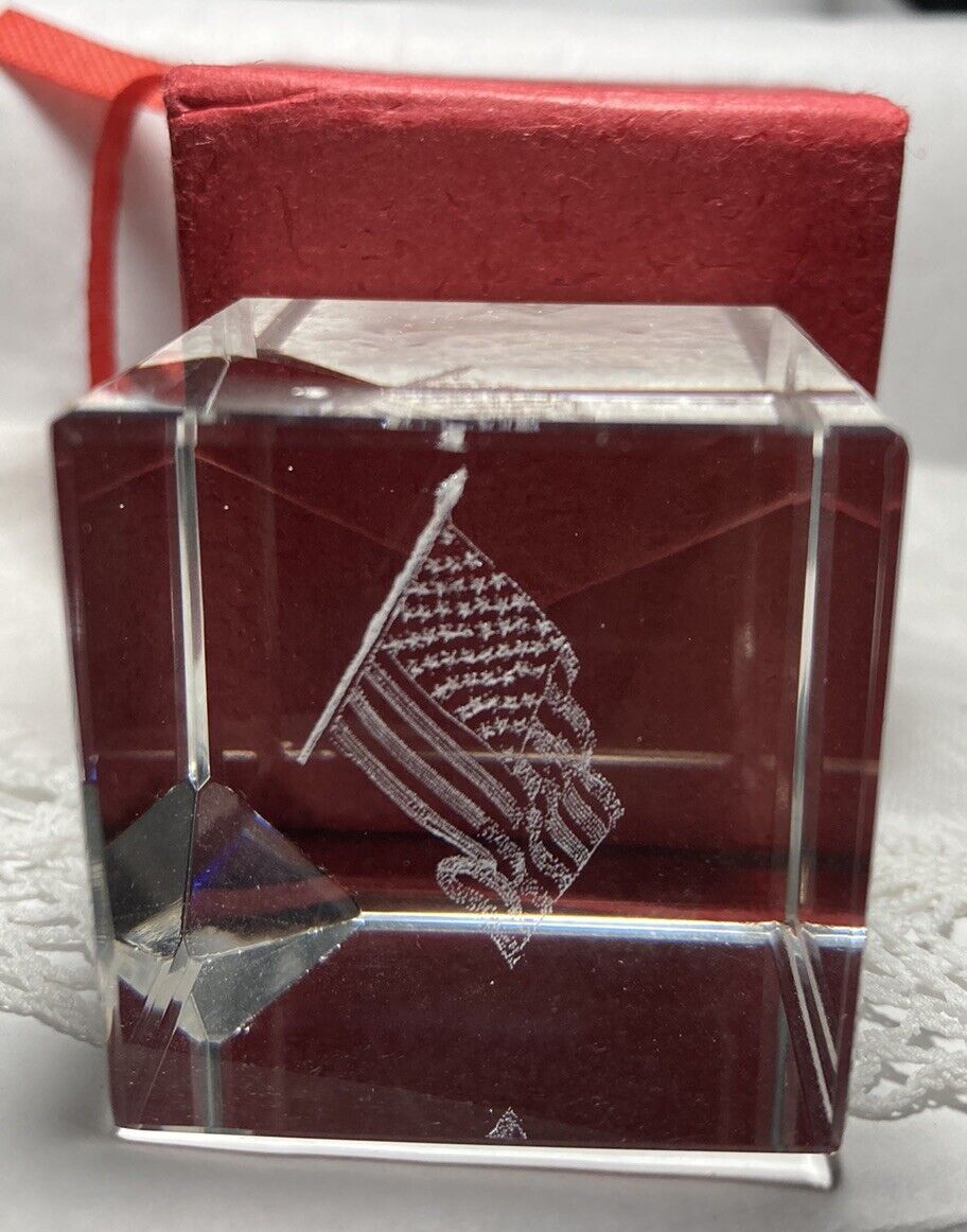 Patriotic Paperweight - 3D Laser Etched Crystal - American Flag