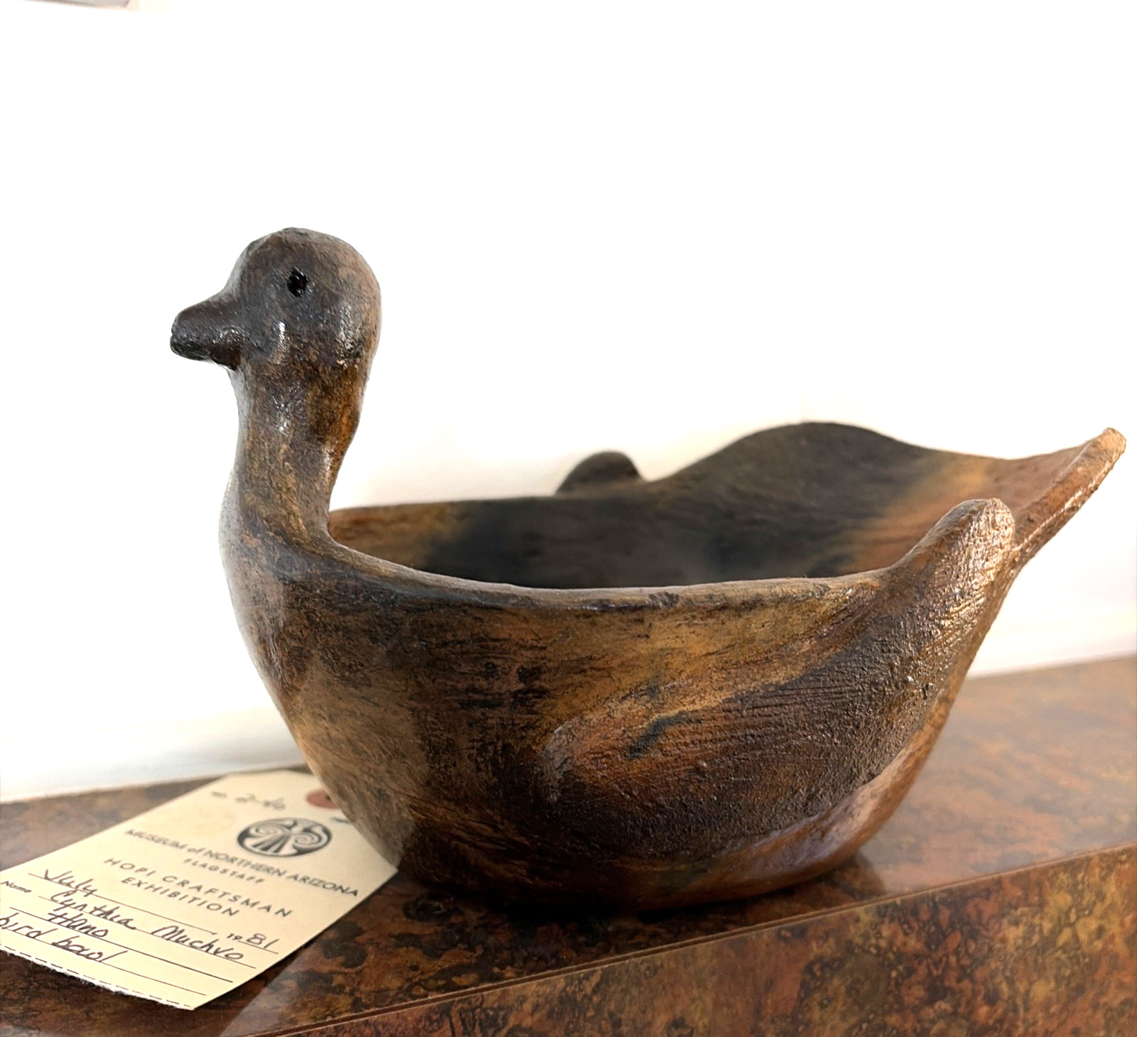 Vintage Cynthia Muchvo Hopi Pueblo Native American Pottery Duck Bowl Effigy 8x5\