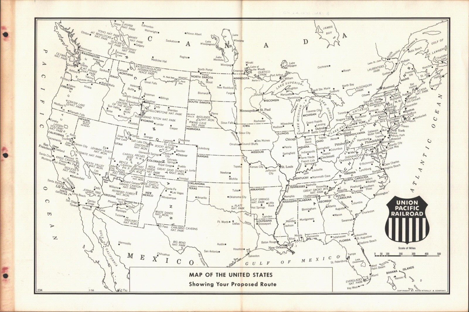 1956 UNION PACIFIC RAILROAD COMPANY vintage map of the United States 11\