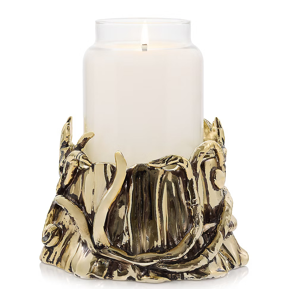 Yankee Candle Enchanted Tree Jar Candle Holder Brass Vines Fall Leaves Woodland