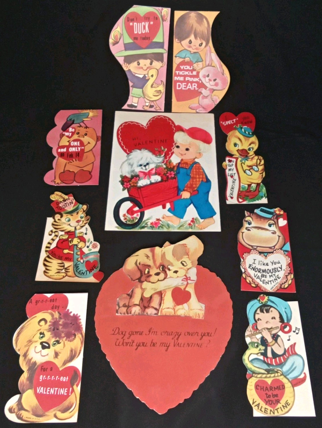 Vintage Die Cut Valentine\'s Day Card Lot 1950s 1960s Children & Animals