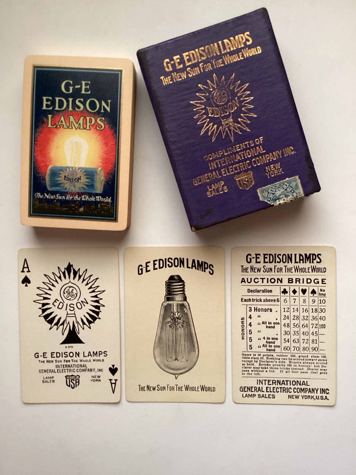 Antique G-E EDISON MAZDA LAMPS Advertising Playing Card Deck, c.1916 Antique G-E EDISON MAZDA LAMPS Advertising Playing Card Deck, c.1916