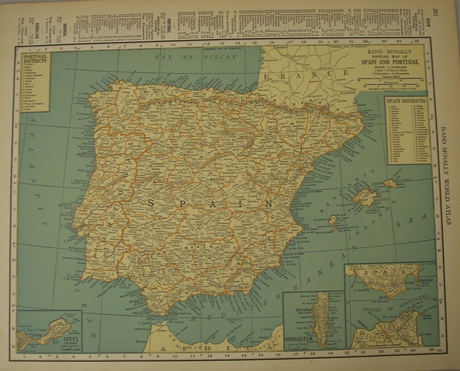 Antique 1929 Frameable Color Map SPAIN Portugal Ceuta Strait Of Gibraltar Biscay