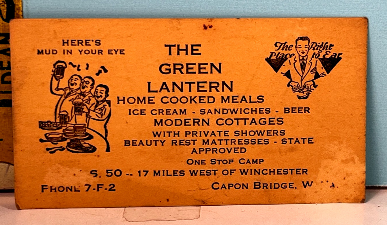 1930's  The Green Lantern Private Cottages & Home Cooked Meals Business Card