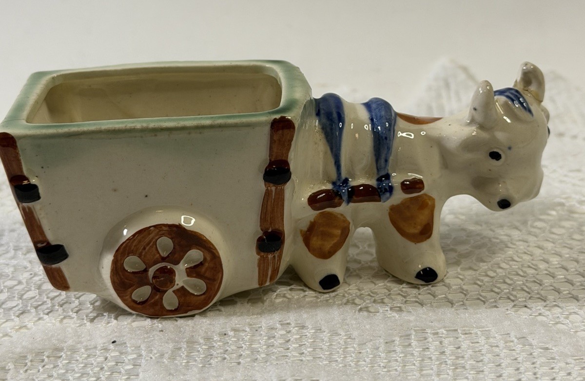 Vintage Occupied Japan Donkey Cart Ceramic Mini Planter 1947-1952