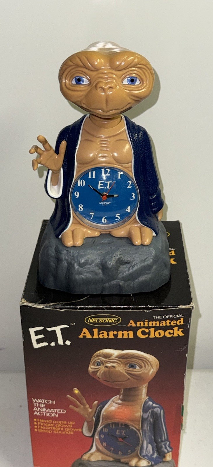 Nelsonic E.T. The Extra-Terrestrial Alarm Clock 1985 Vintage w/Box “Very Cool”