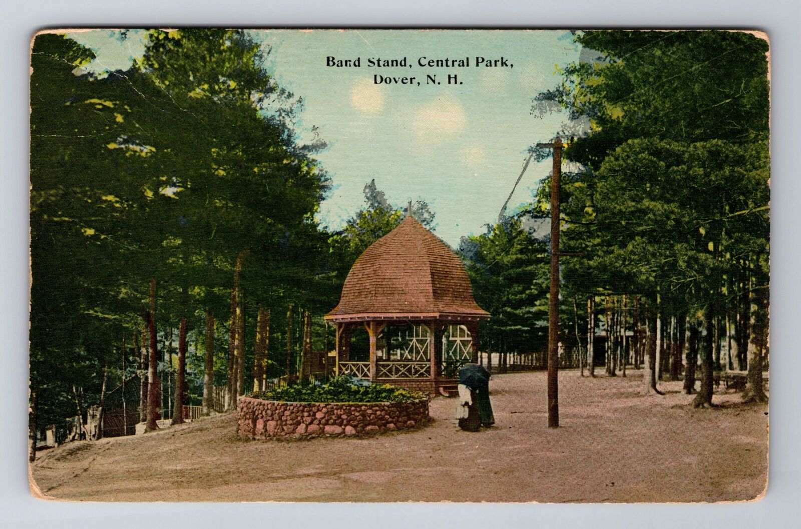 Dover NH-New Hampshire, Band Stand, Central Park, Vintage c1928 Postcard