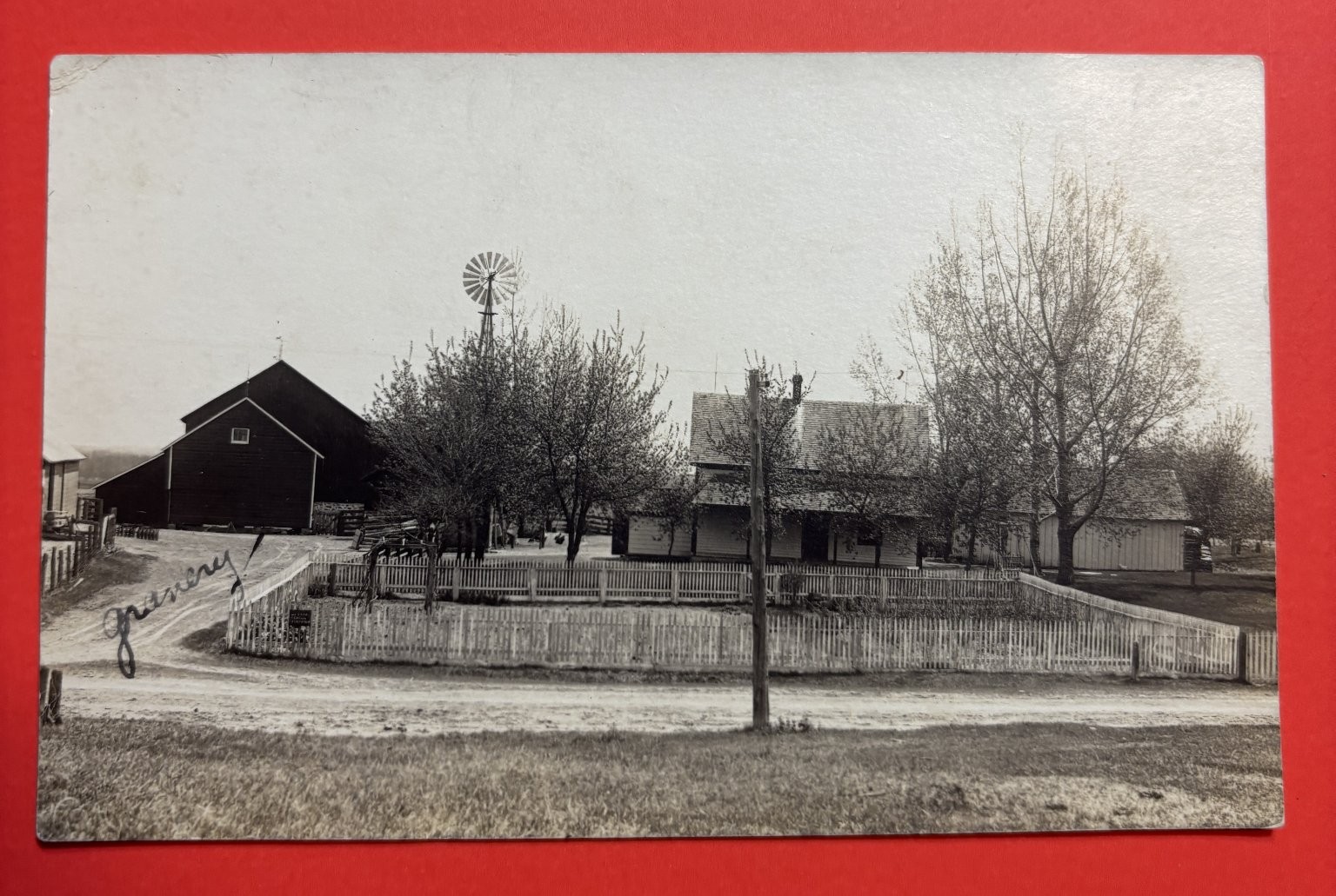 Vintage Real Photo Postcard RPP Farm Granary Windmill House Picket Fence Early
