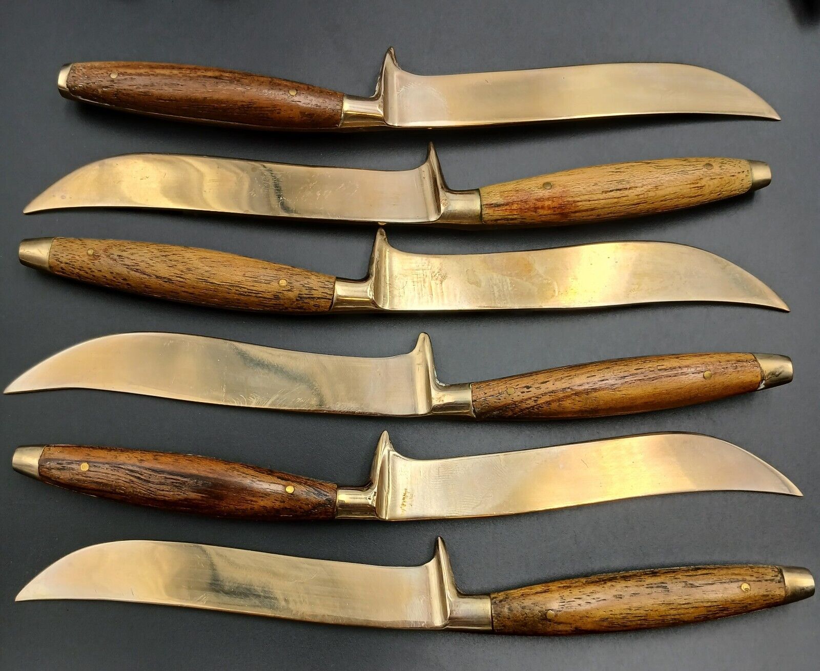 Antique Rosewood Bronze and Wood Set of 6 Steak Knife Thailand Rare 