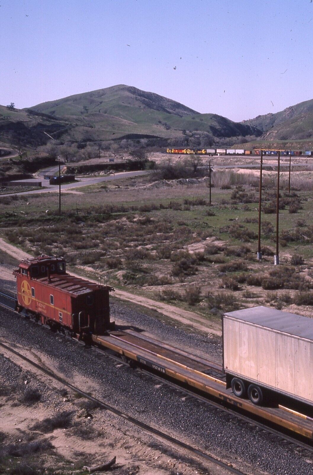 SCENIC Santa FE freight action w/head end and caboose.  Caliente, CA 02/19/87