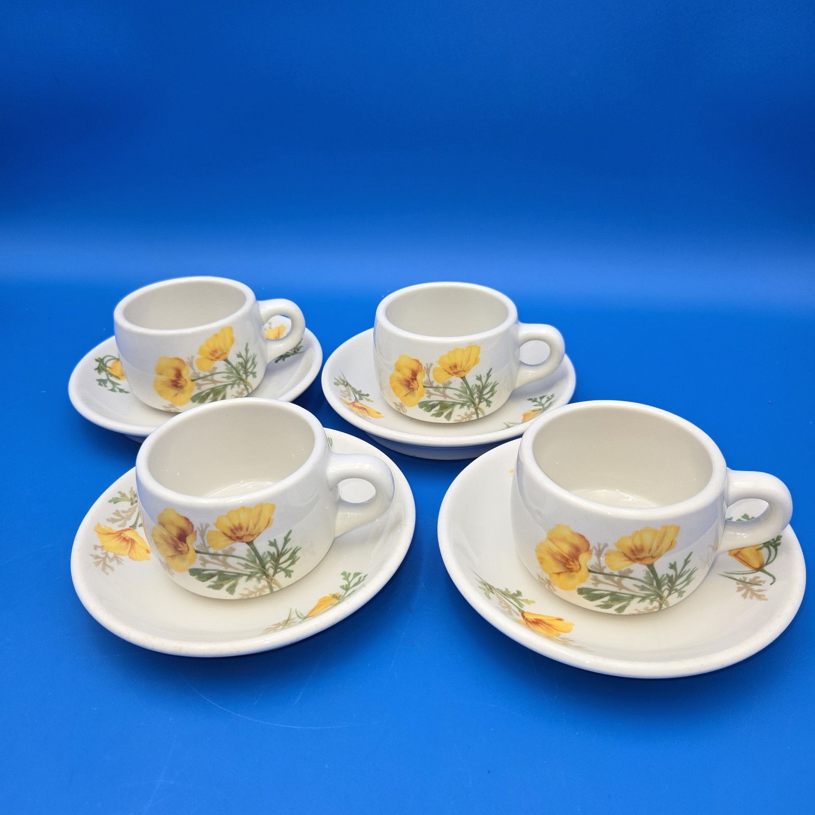 VINTAGE ATSF SYRACUSE CHINA SANTA FE RAILROAD ROAD  POPPY CUP & SAUCER SET OF 4.