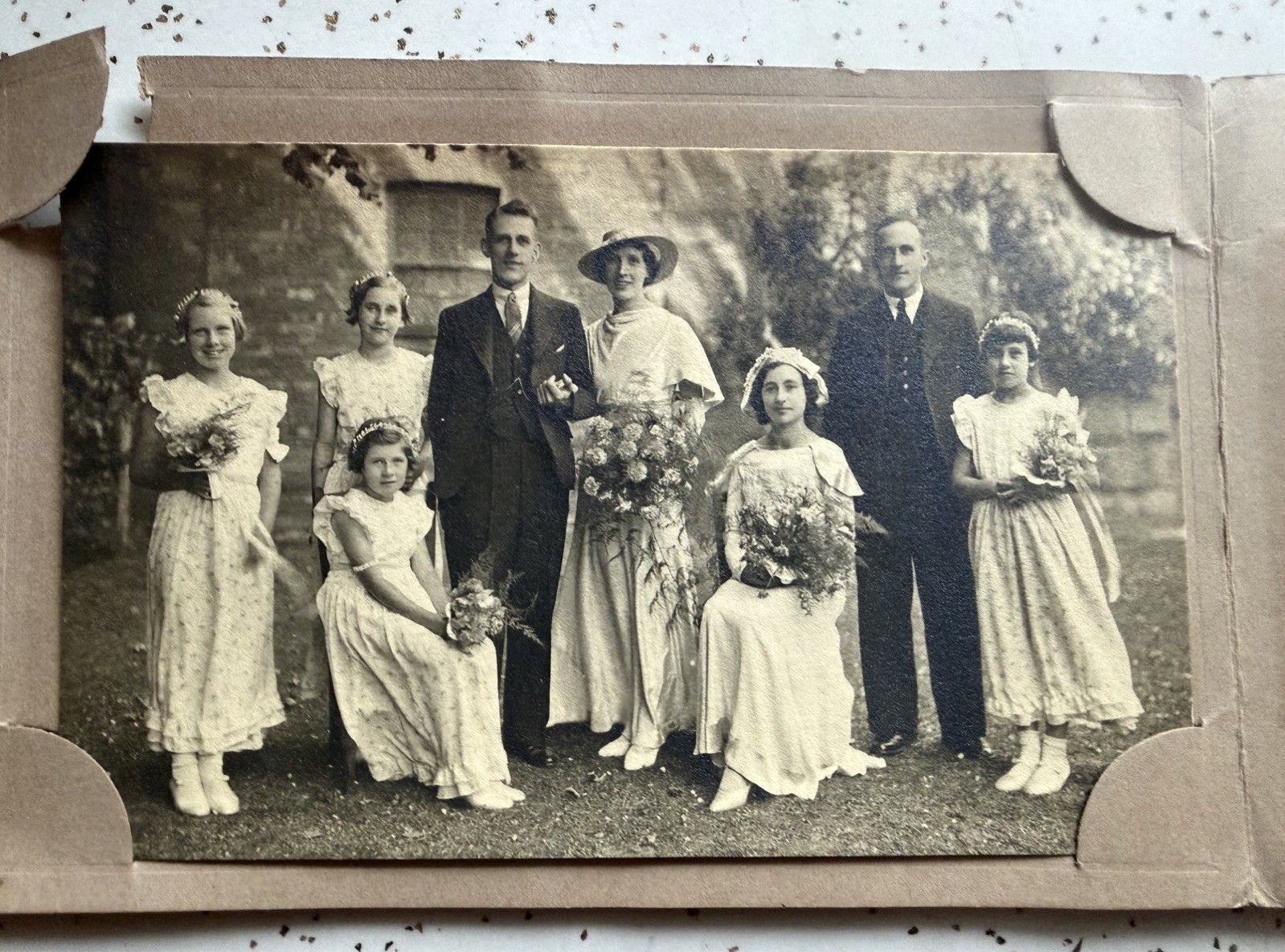 Antique Cabinet Card Photo Postcard British Wedding Family Early 20th Century