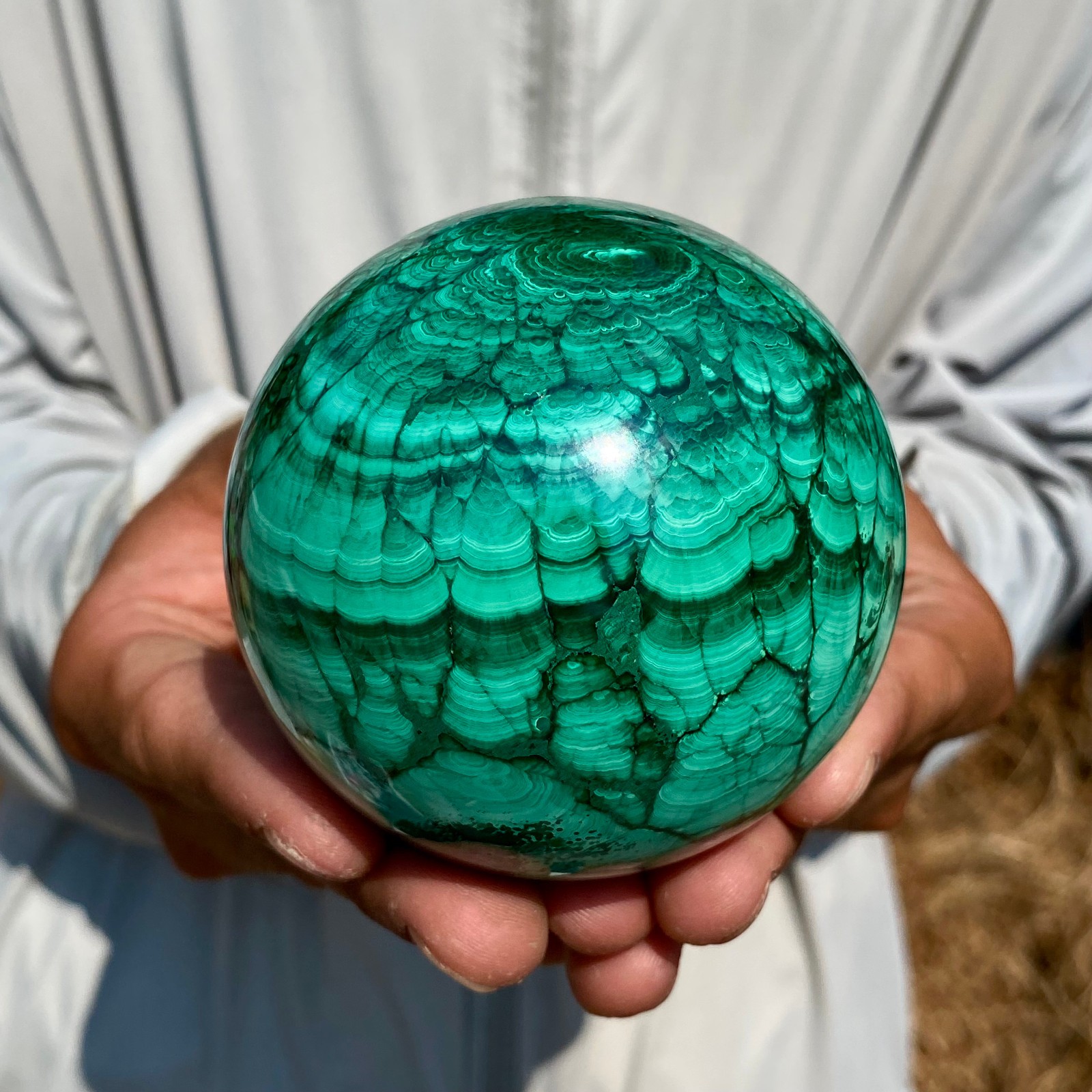 1.76LB Rare Natural Malachite quartz hand Carved sphere Crystal Healing