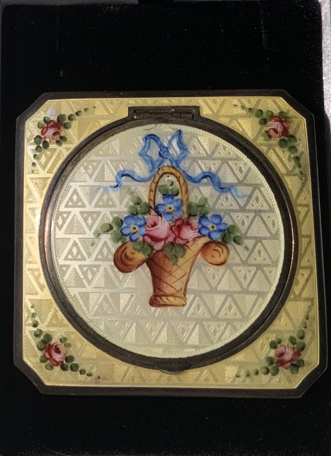 RARE  Antique STERLING  *DOUBLE SIDED ** ENAMEL GUILLOCHE* Compact by EAM Co
