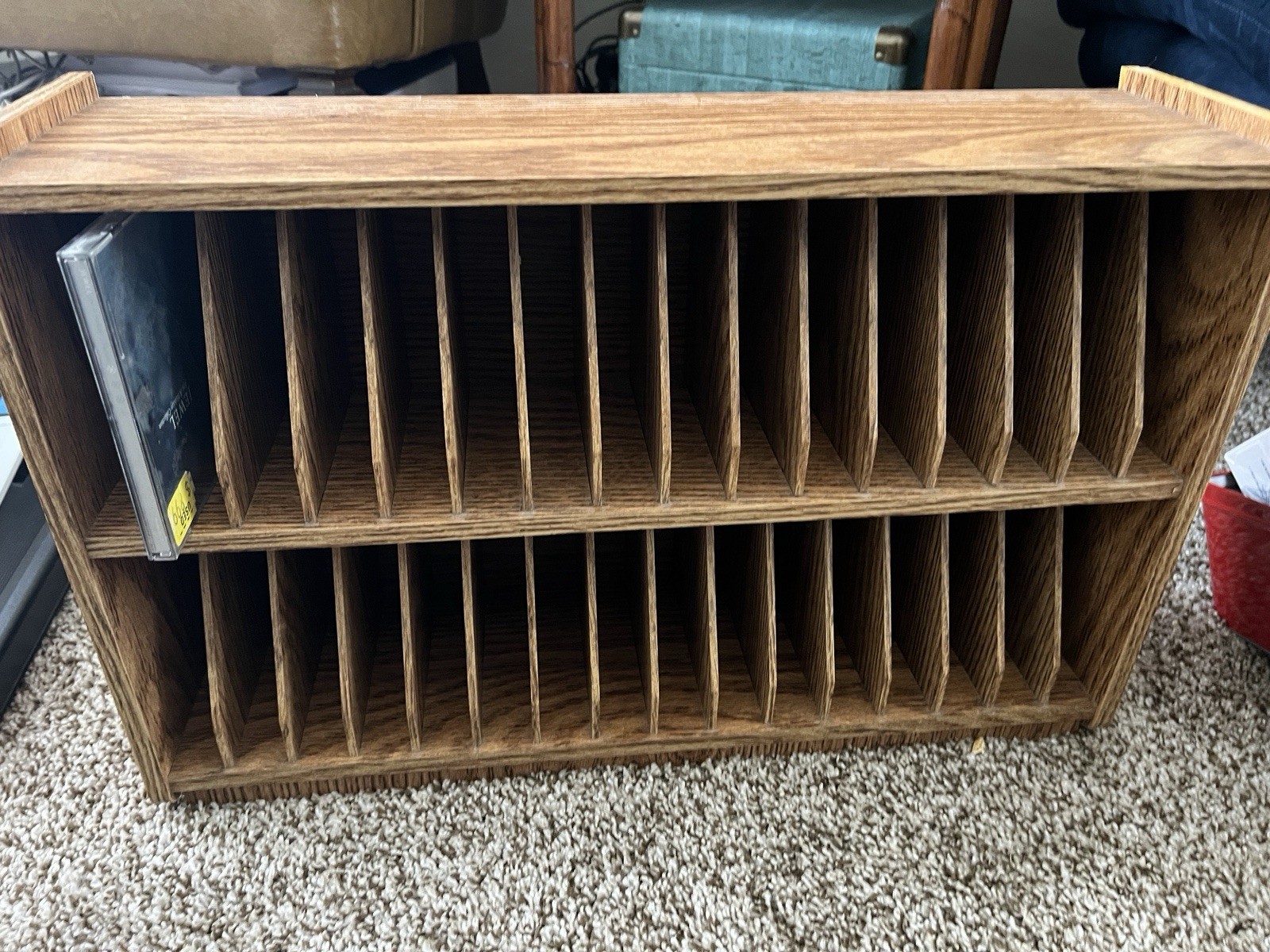 vintage faux wood grain 32 slot cd compact disc storage holder