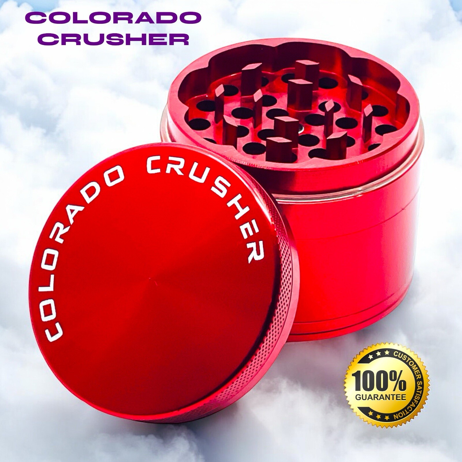 Colorado Crusher Herb Tobacco Grinder  4-Piece Aluminum 2.5 inch 56MM Top Red