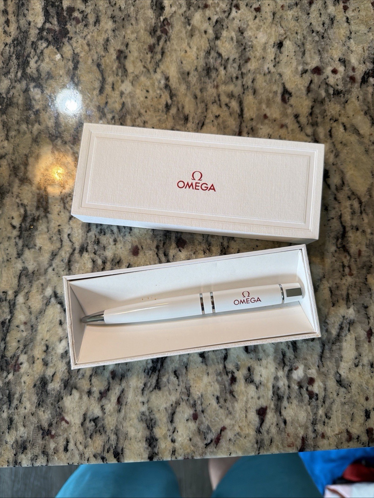 Omega Ballpoint Pen Black Box Novelty For Watch Rare Original White
