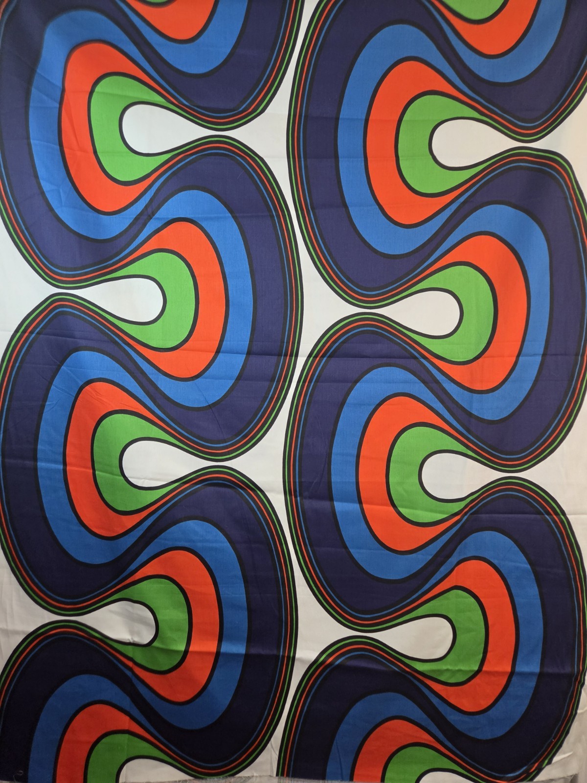 VTG 1970s Fabric Wall Hanging Whirlpool Curves Denmark Psychedelic Era -60