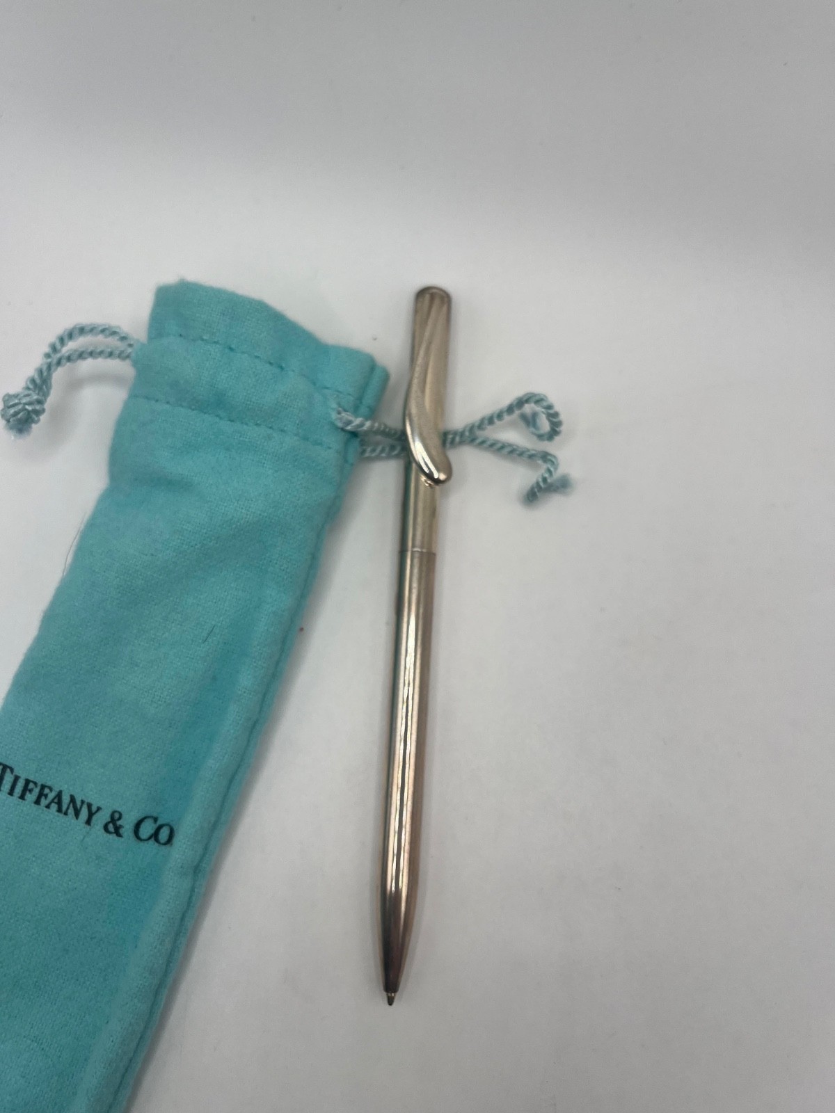 Authentic Tiffany & Co Sterling Silver T-Clip Ballpoint Pen 925 w Original Pouch