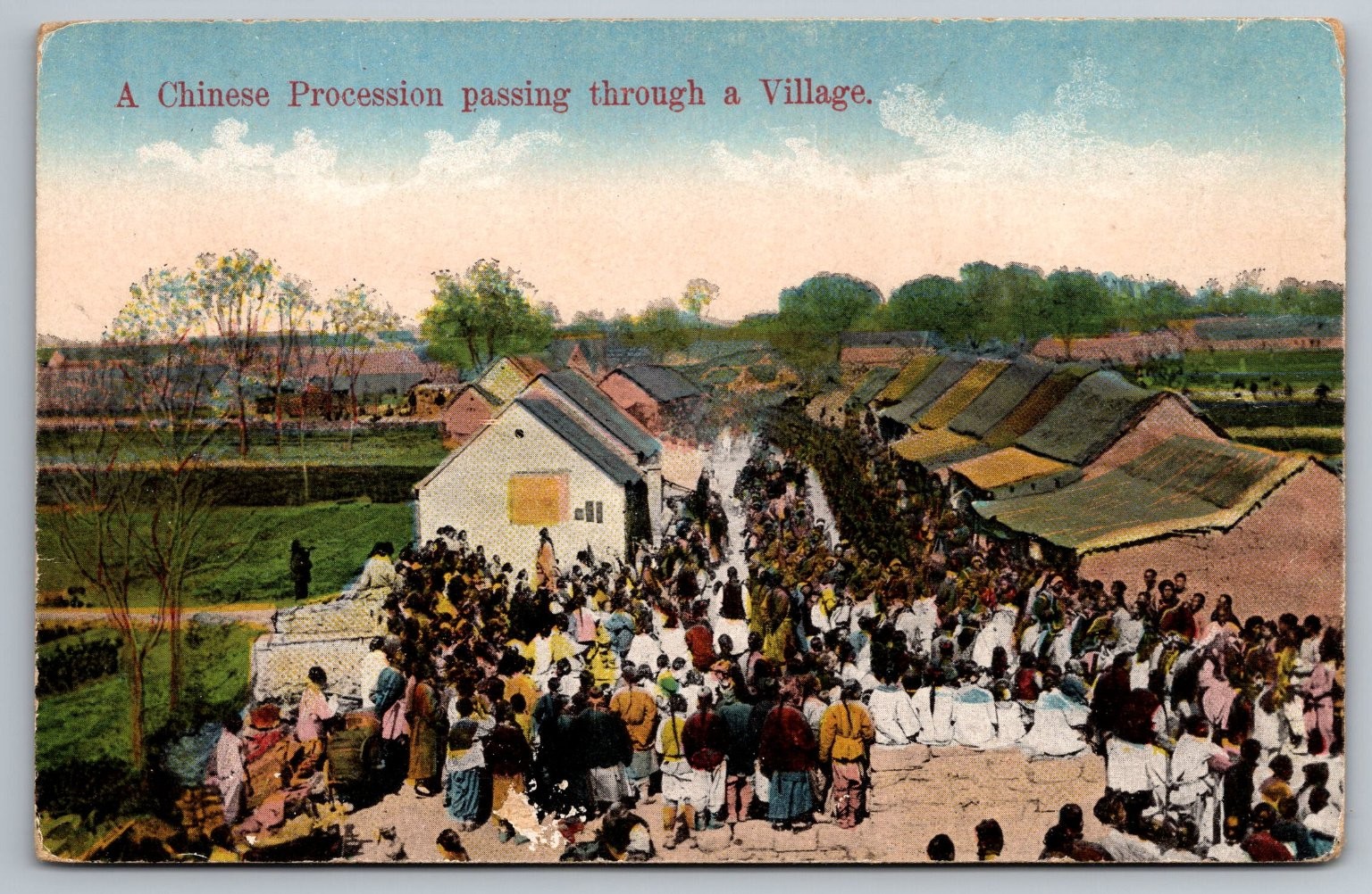 Vintage China Village Procession Postcard Kingshill Shanghai Antique Vintage China Village Procession Postcard Kingshill Shanghai Antique