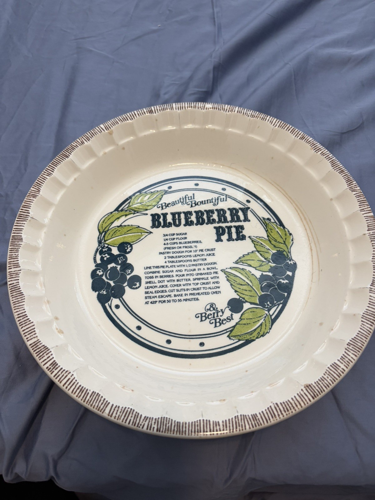 Royal China Blueberry Pie Recipe Plate Country Harvest Deep Dish Vintage 1983 US