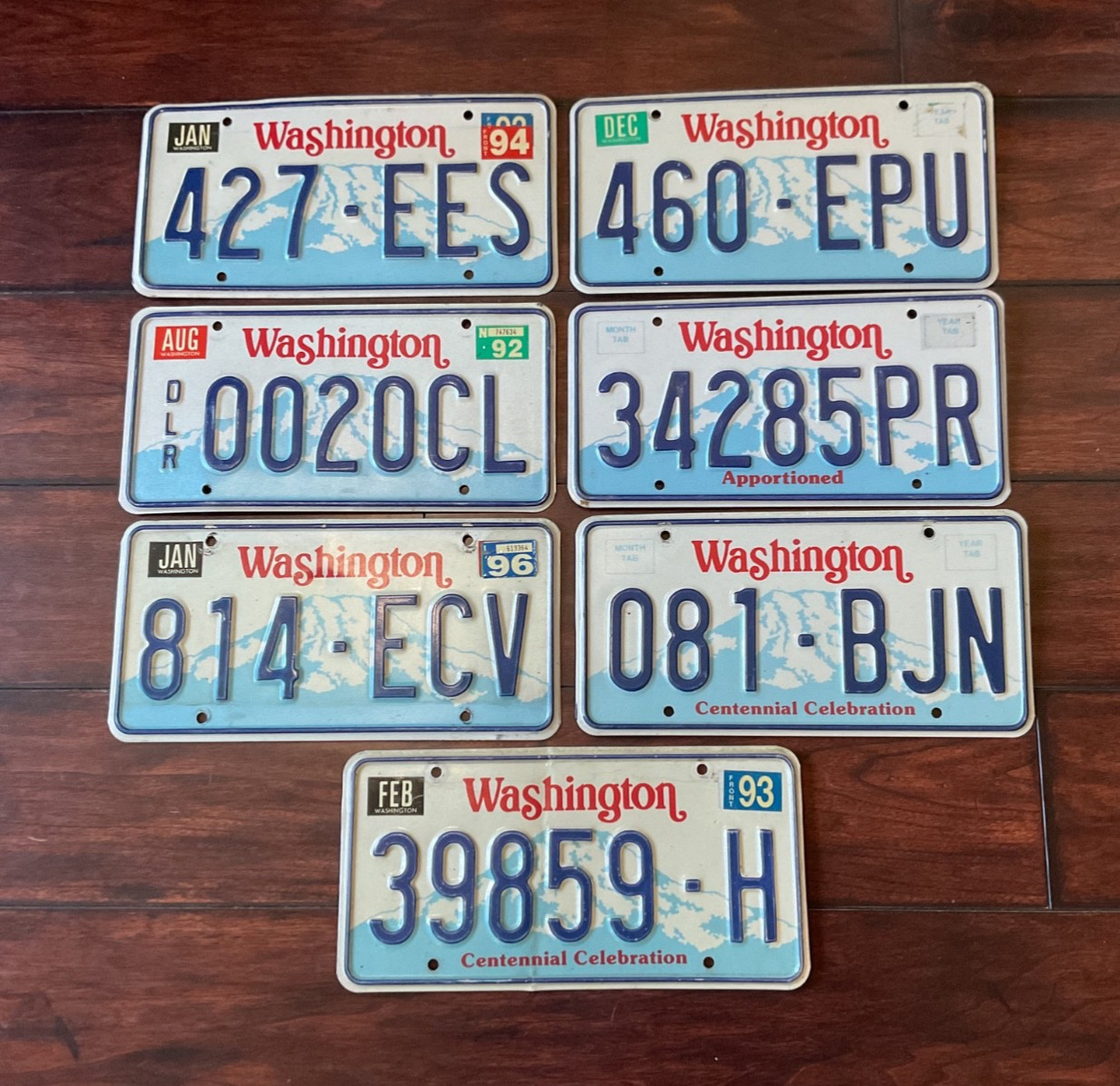 RARE OLDER LOT OF 7 WASHINGTON LICENSE PLATE PLATES DEALER 1992 1996 1993 1996