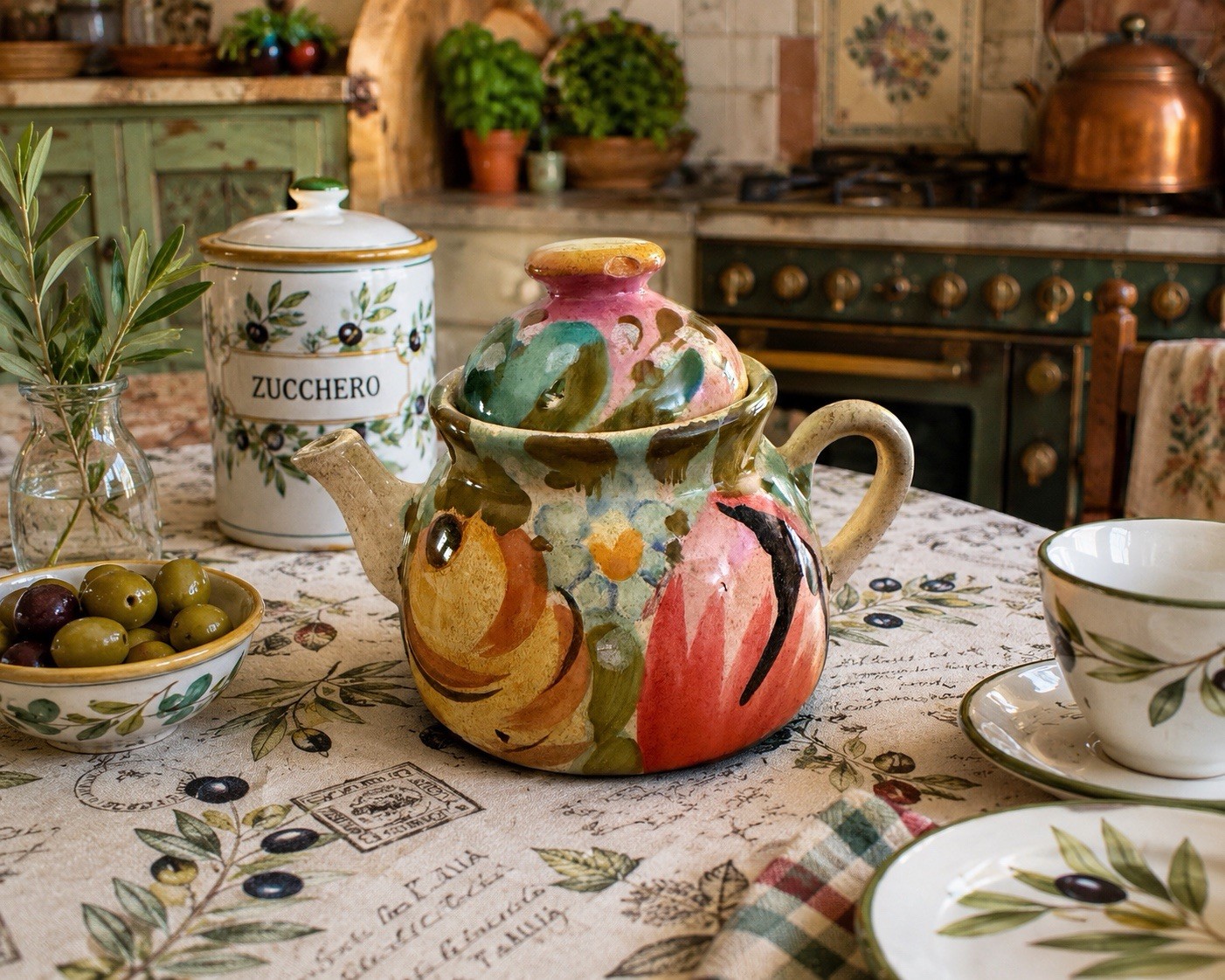 Vintage Italian Pottery Teapot with Lid – Hand Painted – Made in Italy