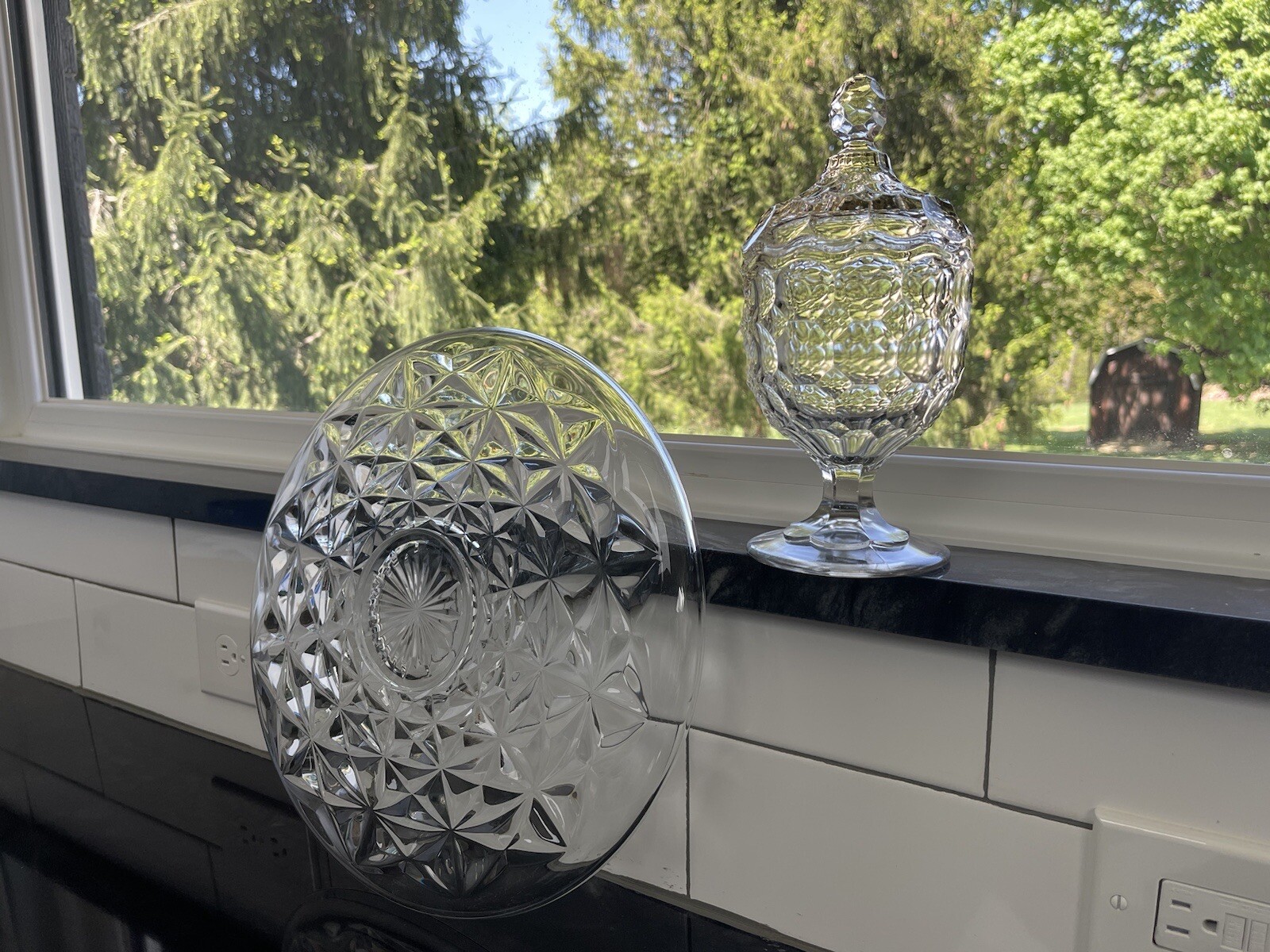 EAPG Clear Glass Covered Compote