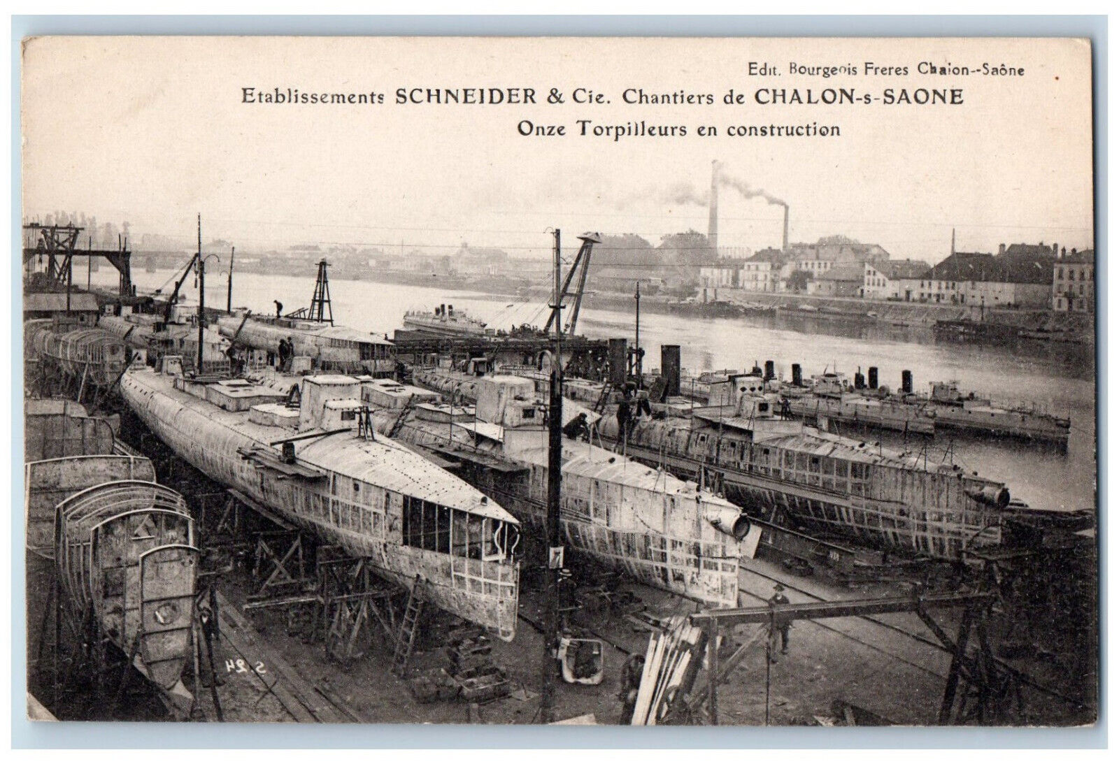Chalon-s-Saone France Postcard Schneider & Cie Boat Under Construction c1910