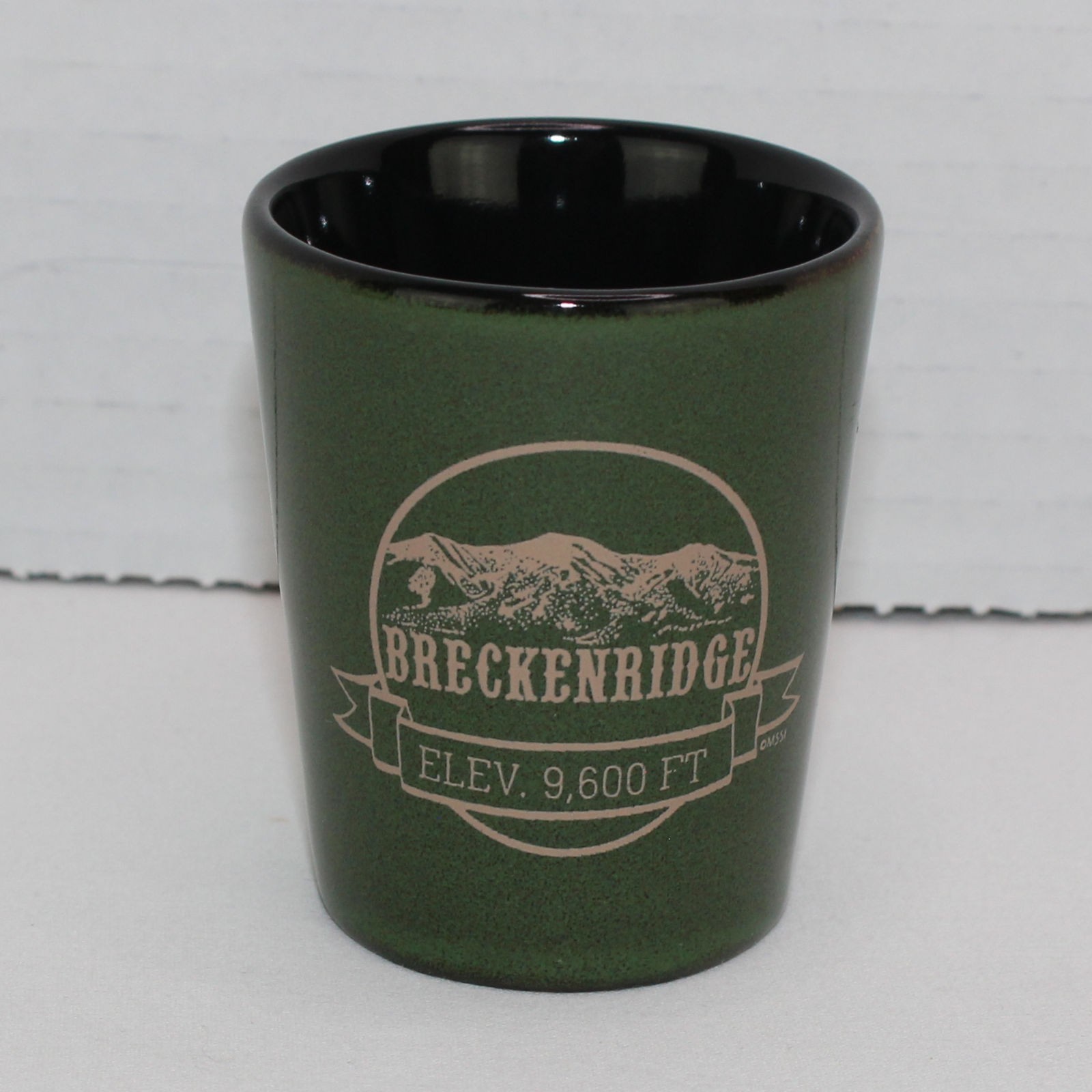 Breckenridge Green Shot Glass 2.625 Inches Tall Elev 9600 Feet