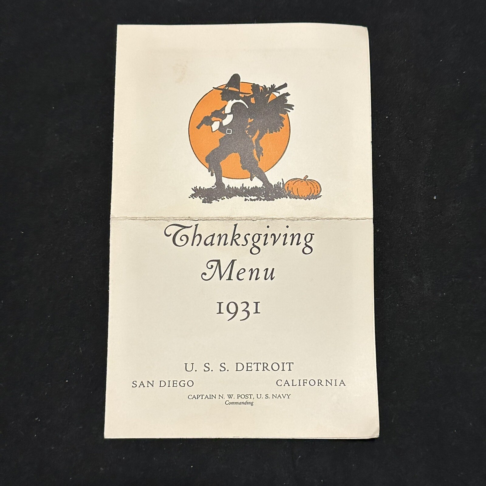 Pre WWII 1931 USS Detroit Cruiser Thanksgiving Menu US Navy