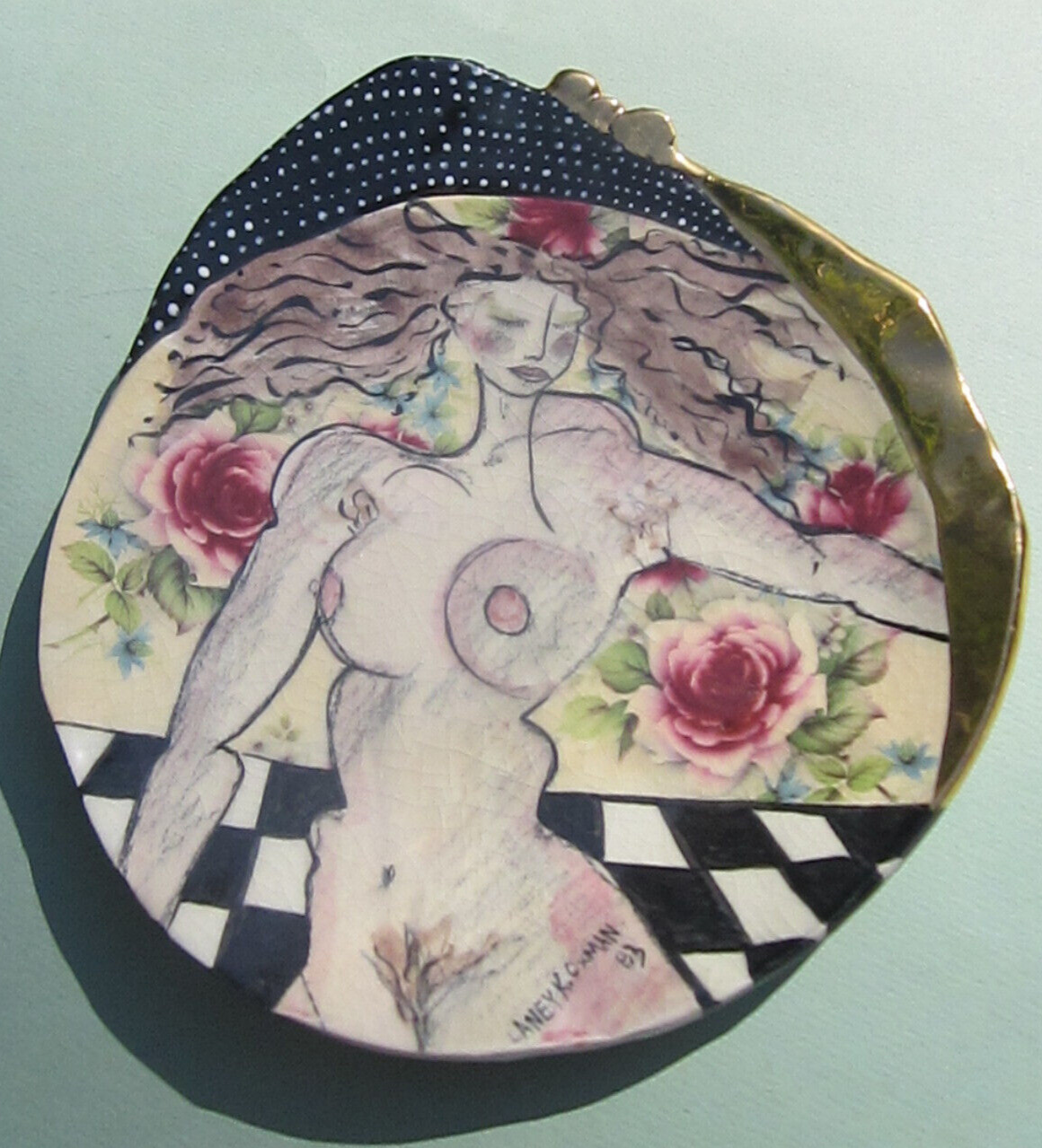 Vintage/Collectible Laney K.Oxman Ceramic Plate w/Nude Figure, 1983