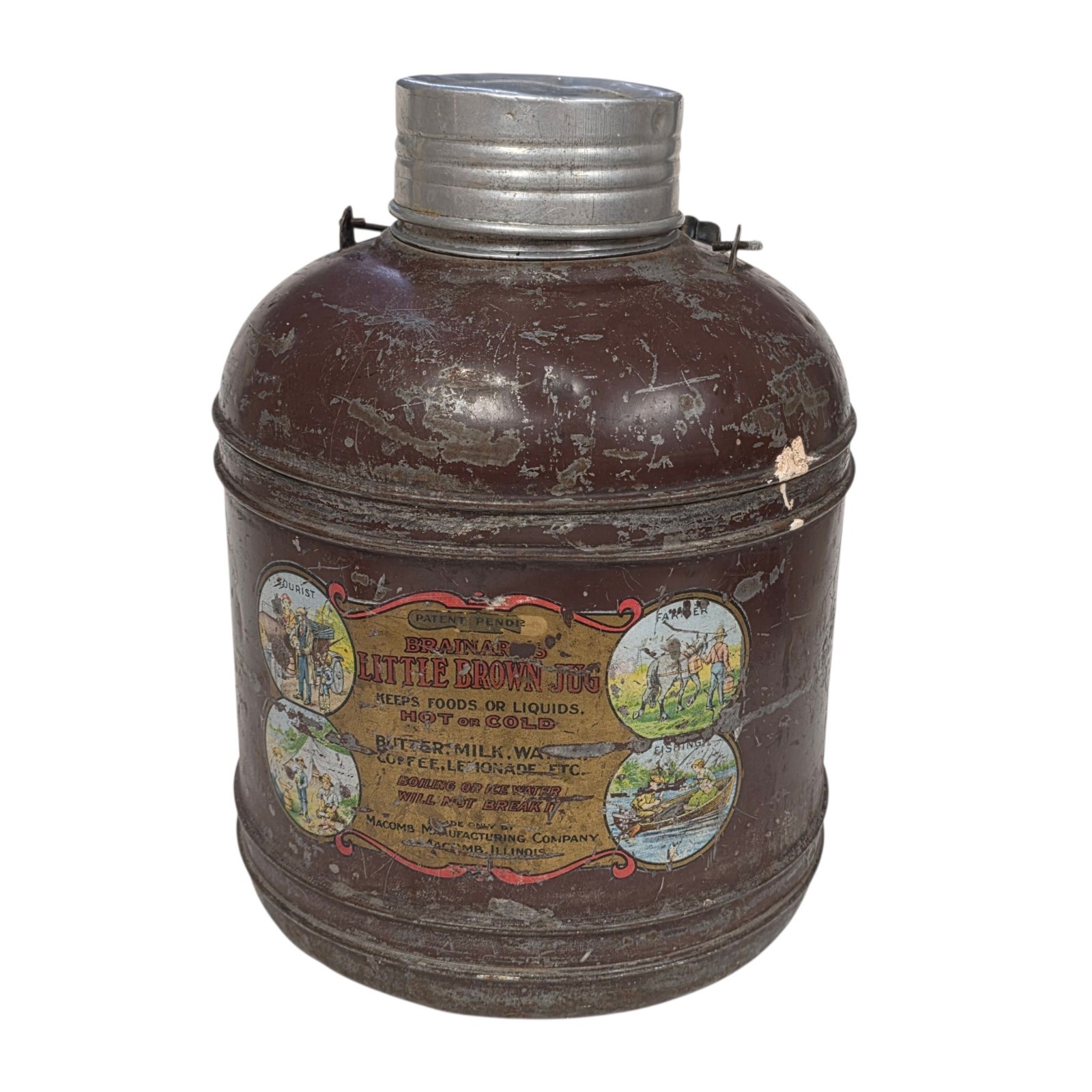 Antique Brainard's Little Brown Jug Water Cooler Macomb IL Stoneware Lined