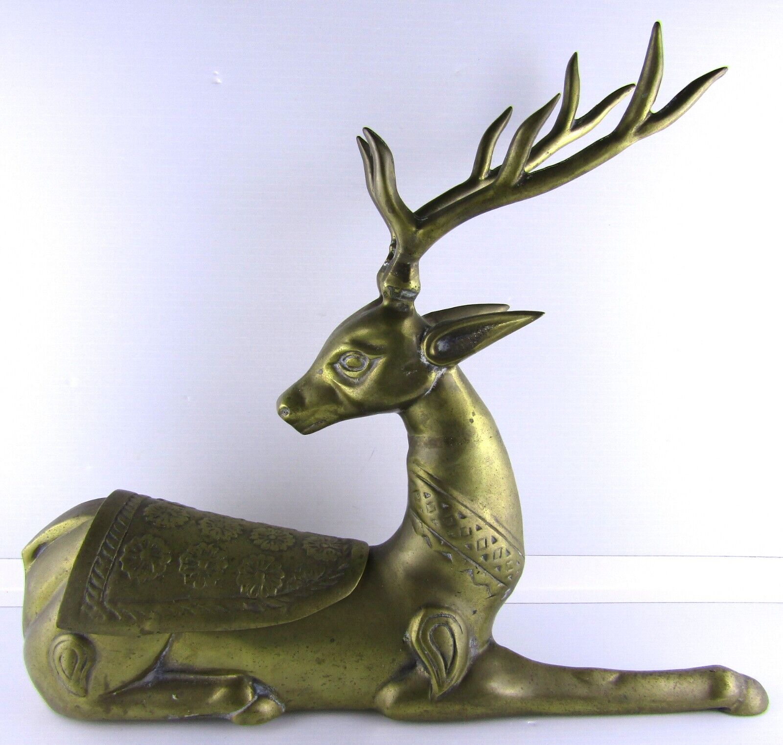 Large 15 Inch Tall Brass Deer Laying Down with Hidden Well 16 Inch Long 12.4 Lbs