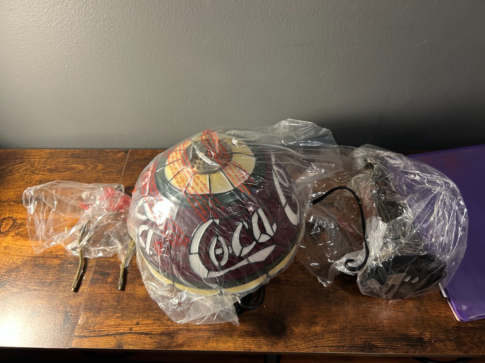 Vintage 1990\'s Tiffany Style Coca Cola Lamp (OG STYROFOAM INSERTS, PLASTIC WRAP)