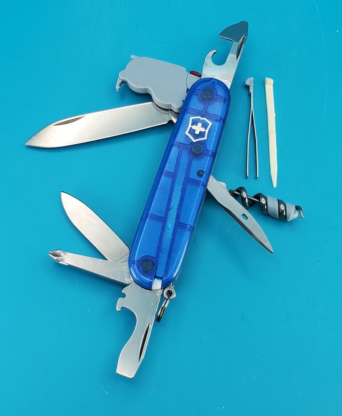 Victorinox Spartan Lite Blue Translucent Swiss Army Knife WHITE LED