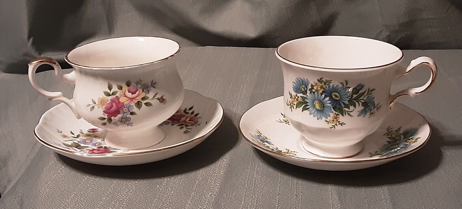 Vintage Bone China Tea Cups, Staffordshire & Queen Anne, England, Floral