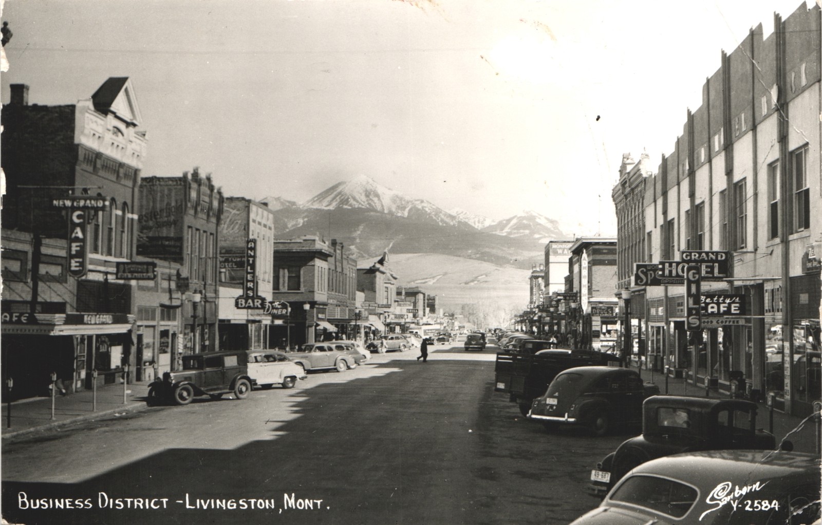 DOWNTOWN SHOPS livingston mt 1950s postcard montana real photo rppc street