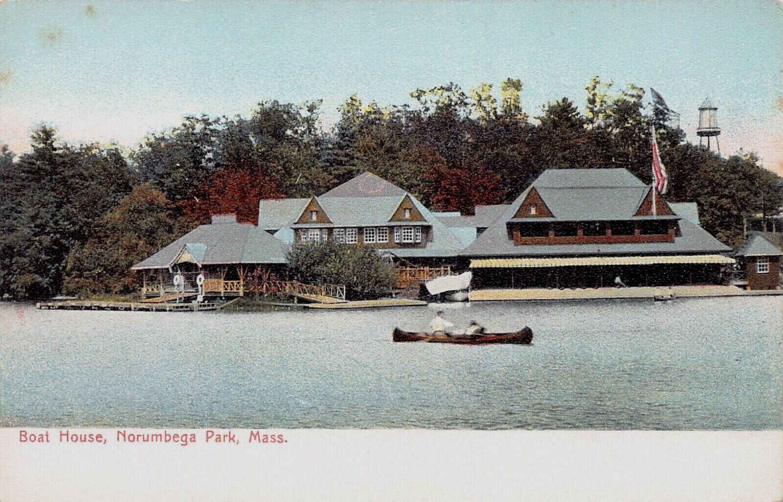 Boat House, Norumbega Park, Massachusetts, Early Postcard, Unused