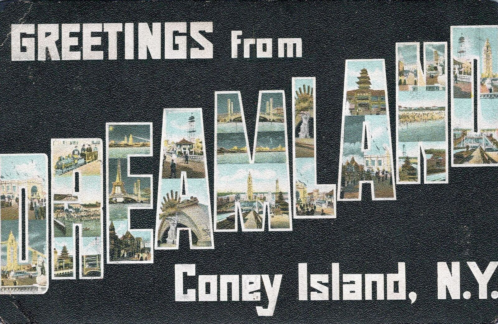 BROOKLYN NY - Greetings From Coney Island Dreamland Many Scenes Postcard - 1908