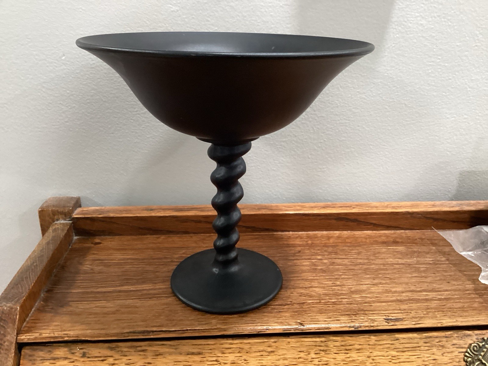 Vintage Black Glass Compote. Satin Finish. 