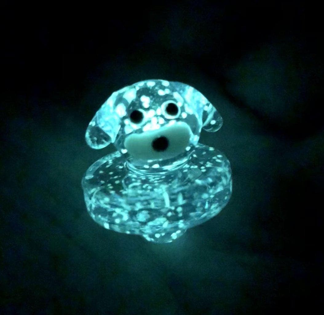 Glass Airflow Bubble Bowl Cap - Wide 20mm Glow in Dark Cute Dog Blue