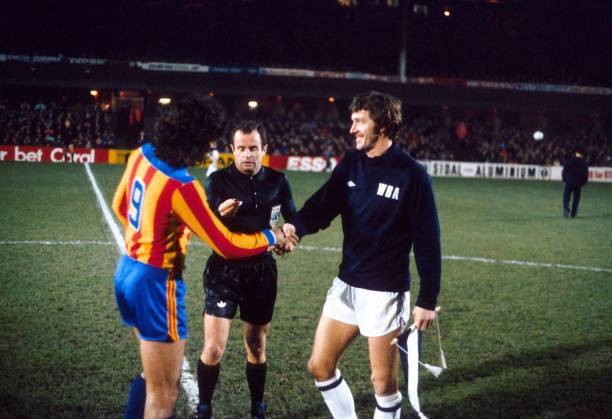 West Bromwich Albion captain John Wile shakes hands with Valencia - Old Photo