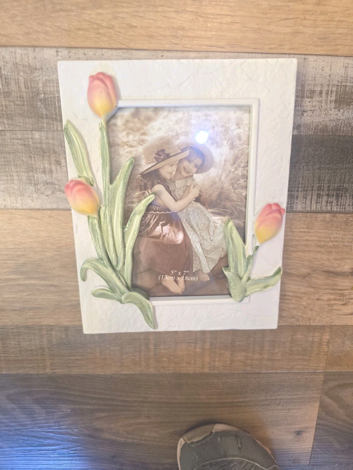 VTG 3D Flowers Floral Resin Photo Frame Table-Top Easel Back  5x7