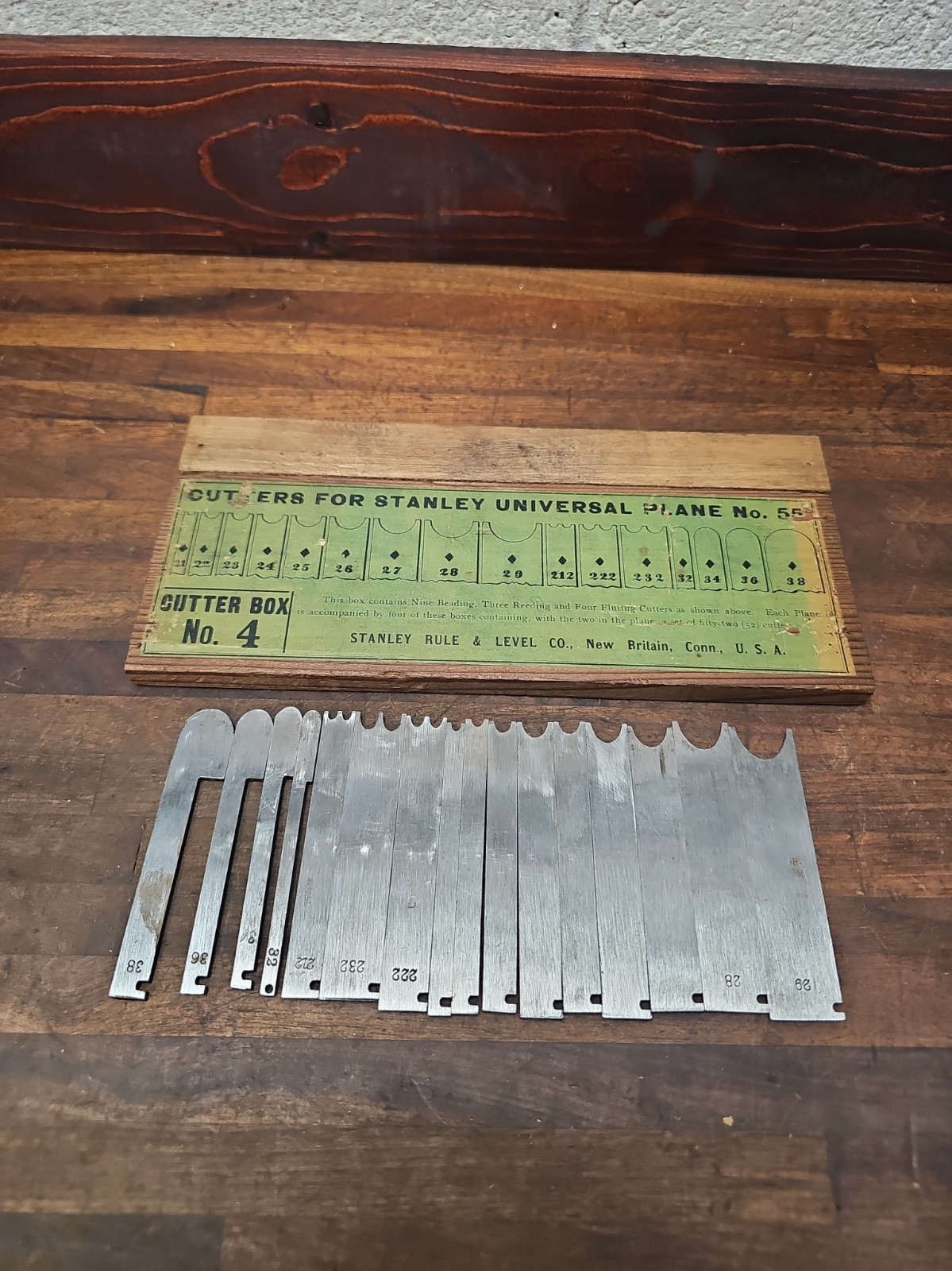 G99- Antique Stanley No. 55 Combination Plane Cutters Box # 4