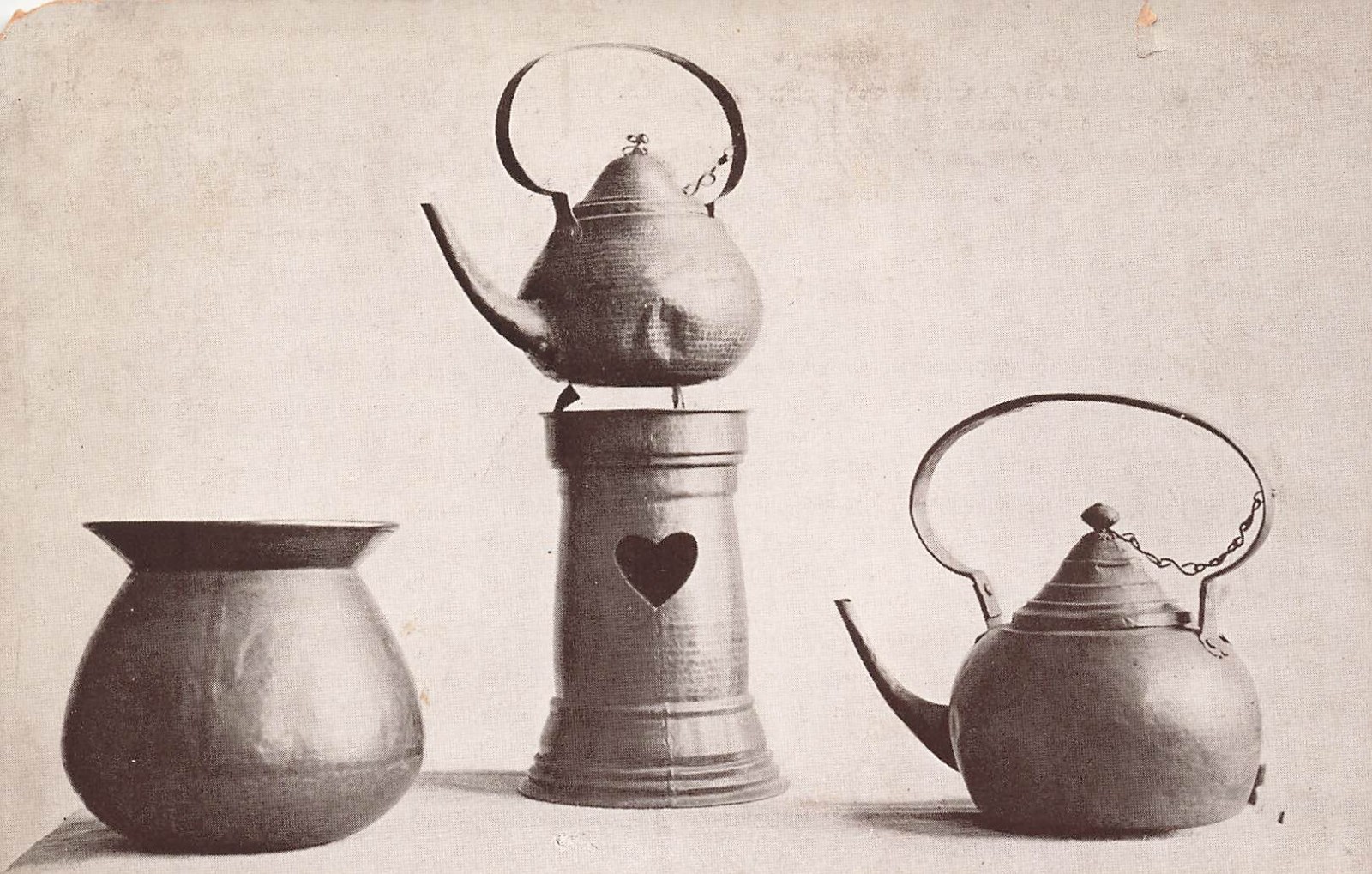 ANTIQUE METAL TEA POTS KOLONIAAL INSTITUTE POSTCARD AMSTERDAM NETHERLANDS 1910s