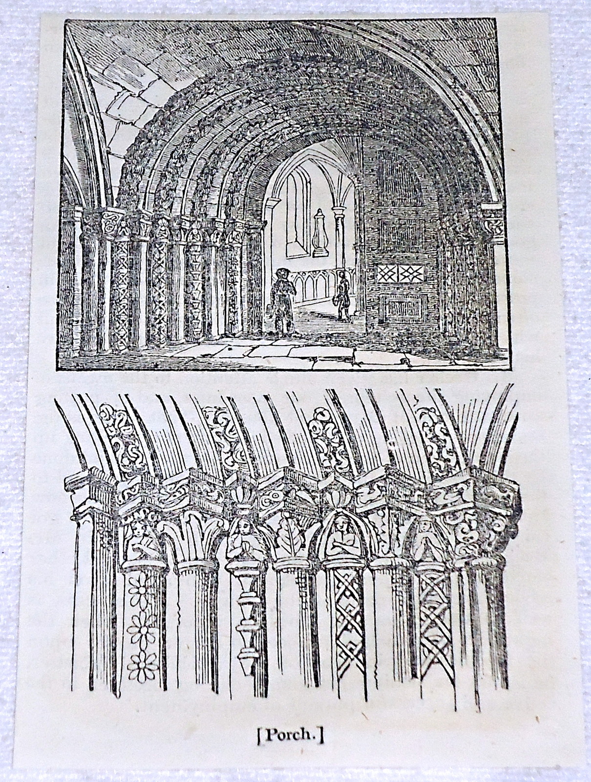 1832 small magazine engraving ~ PORCH OF THE TEMPLE CHURCH ~ KnIghts Templar